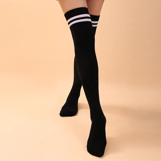 Black Over The Knee Socks with White Stripe
