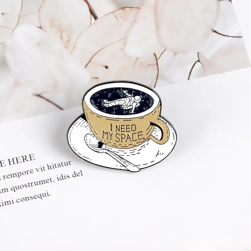 I Need My Space Astronaut in Coffee Cup Funny Enamel Pin Brooch Lapel Pin