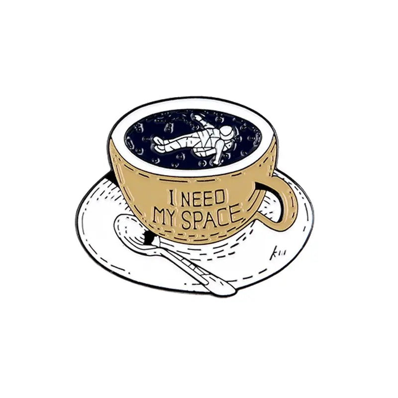 I Need My Space Astronaut in Coffee Cup Funny Enamel Pin Brooch Lapel Pin