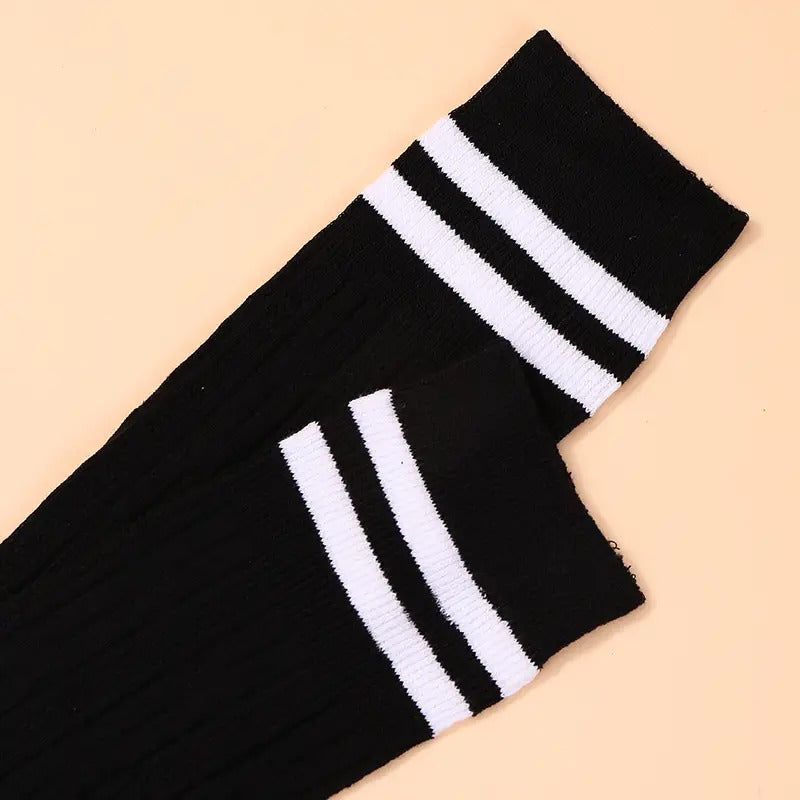 Black Over The Knee Socks with White Stripe