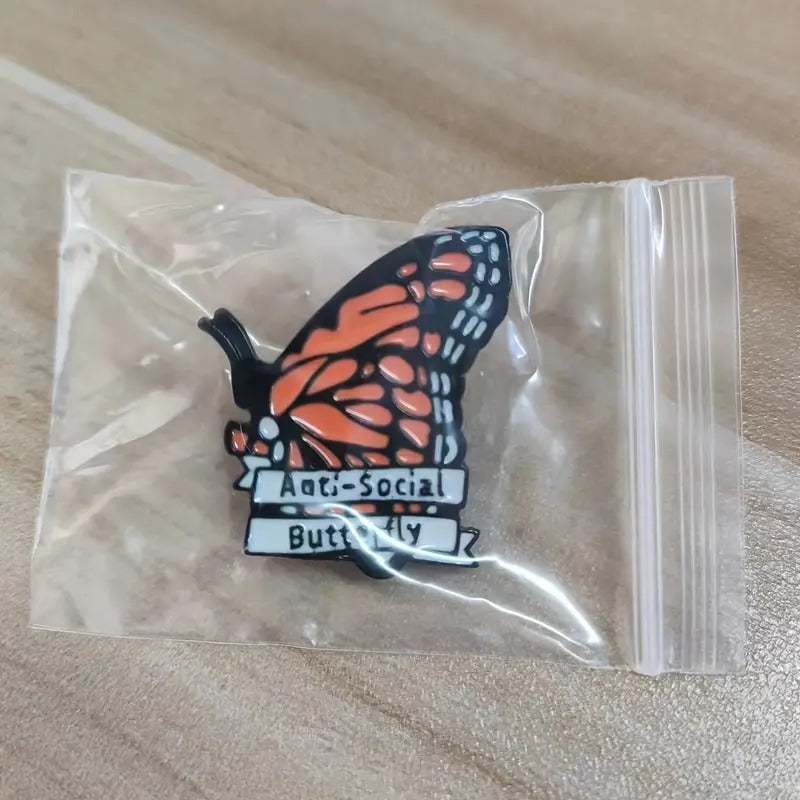 Anti-Social Butterfly Introvert Enamel Pin Brooch Lapel Pin