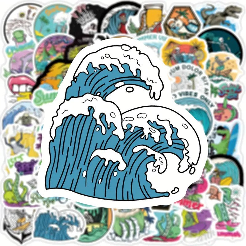 Beach Surfing Skull Summer Series Sticker Set - 50 Stickers