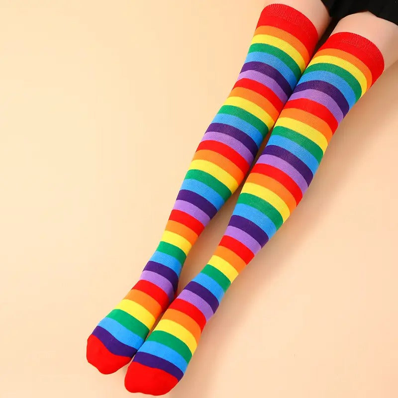 Rainbow Striped Over The Knee Socks